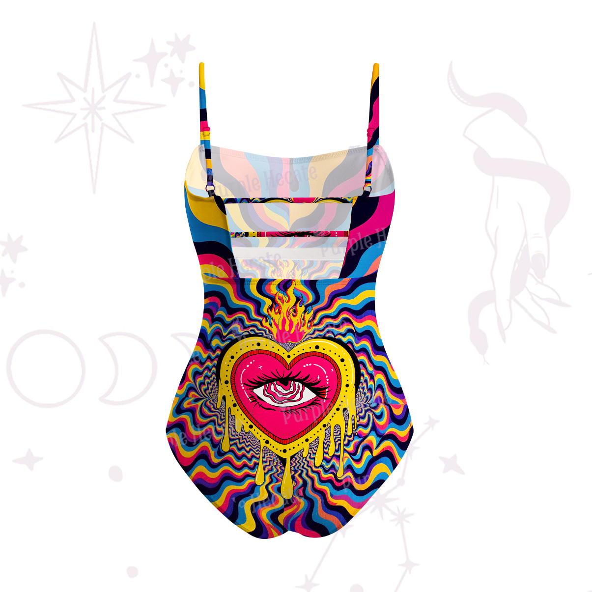Purplehecate Trippy Heart Flame Slim-Strap Swimsuit