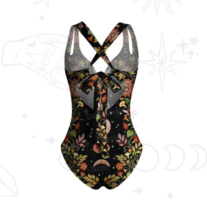 Purplehecate Moon Phase Floral One-Piece Swimsuit