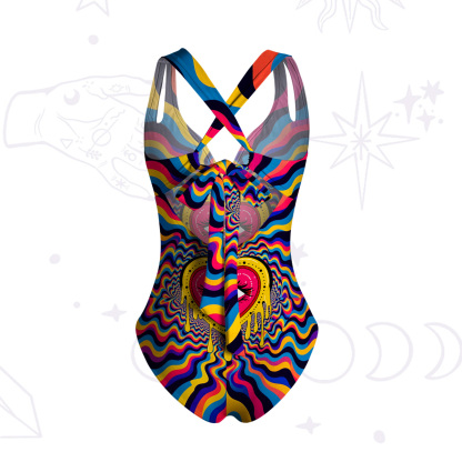 Purplehecate Trippy Heart Flame One-Piece Swimsuit