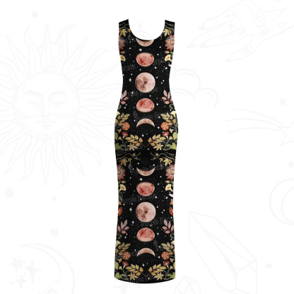 Purplehecate Moon Phase Floral Mesh Maxi Tank Beach Dress