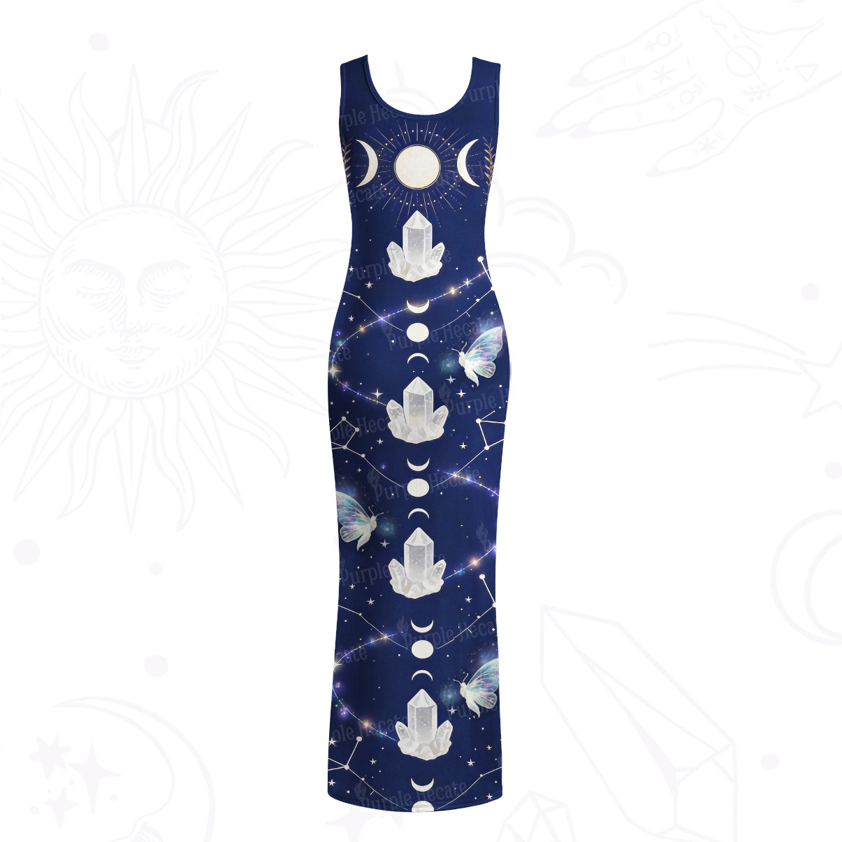 Purplehecate Crystal Moon Alignment Mesh Maxi Tank Beach Dress