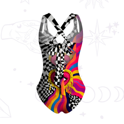 Purplehecate Trippy Rainbow Heart Eye One-Piece Swimsuit