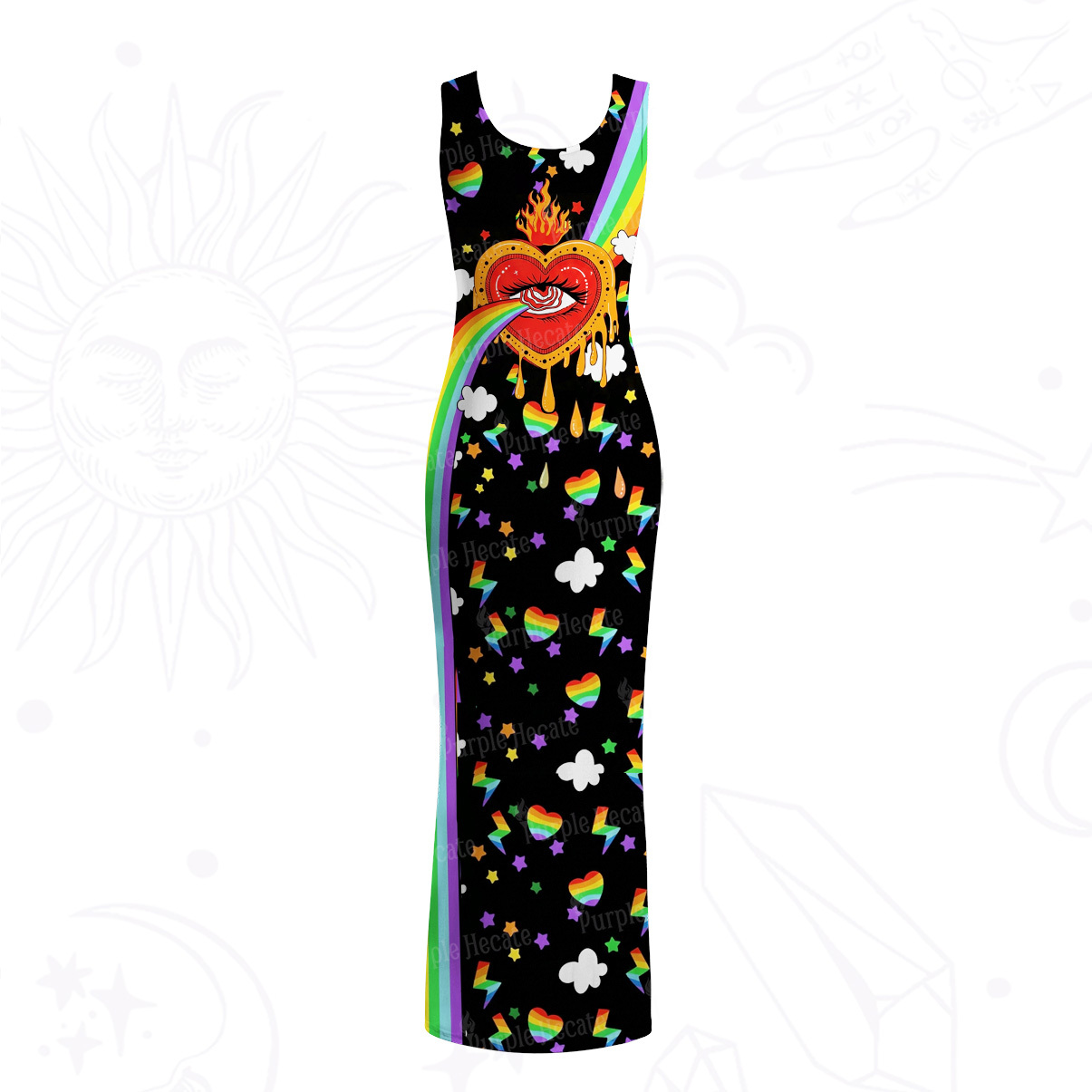 Purplehecate Rainbow Sacred Heart All Seeing Eye Pride Mesh Maxi Tank Beach Dress