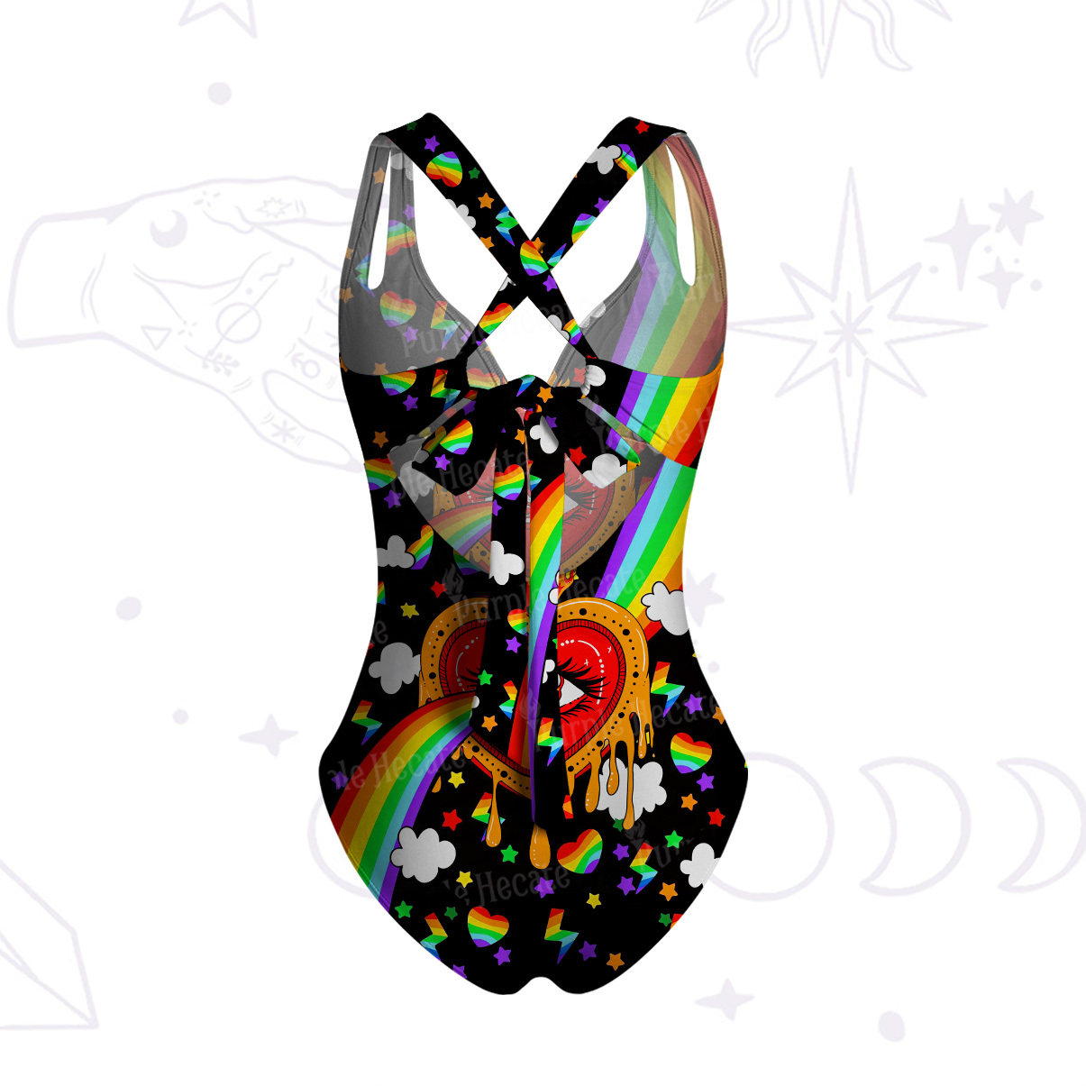 Purplehecate Rainbow Sacred Heart All Seeing Eye Pride One-Piece Swimsuit