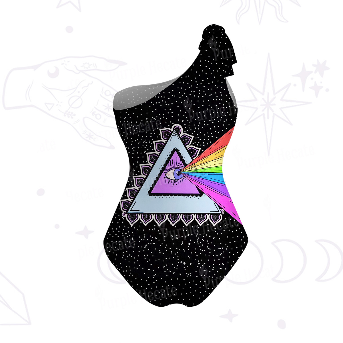 Purplehecate Prism of Rainbow One-Shoulder One-Piece Swimsuit