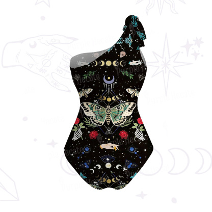 Purplehecate Moonlight Metamorphosis One-Shoulder One-Piece Swimsuit