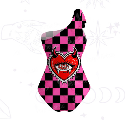 Purplehecate Heart of a Demon One-Shoulder One-Piece Swimsuit