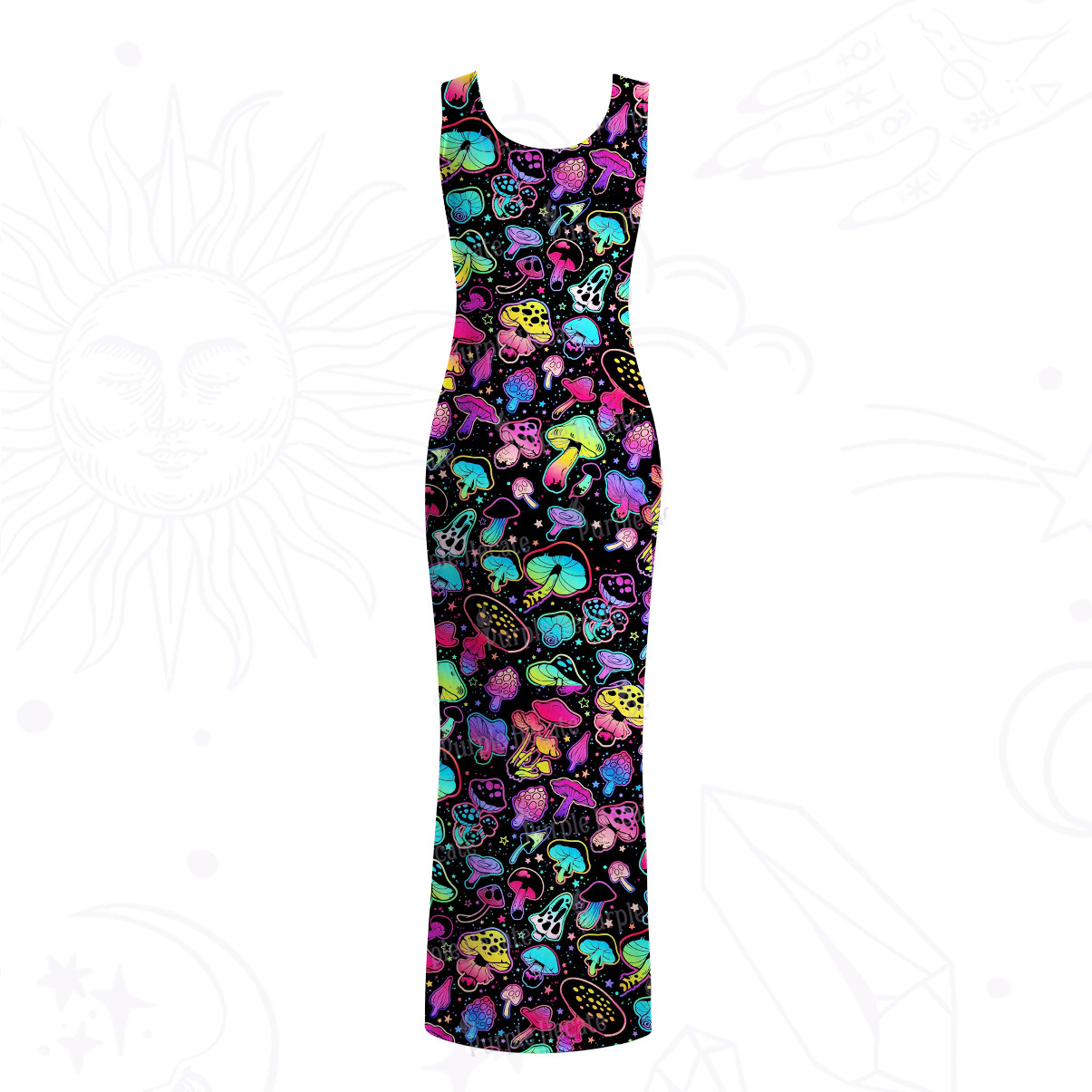 Purplehecate Psychedelic Mushroom Rave Mesh Maxi Tank Beach Dress