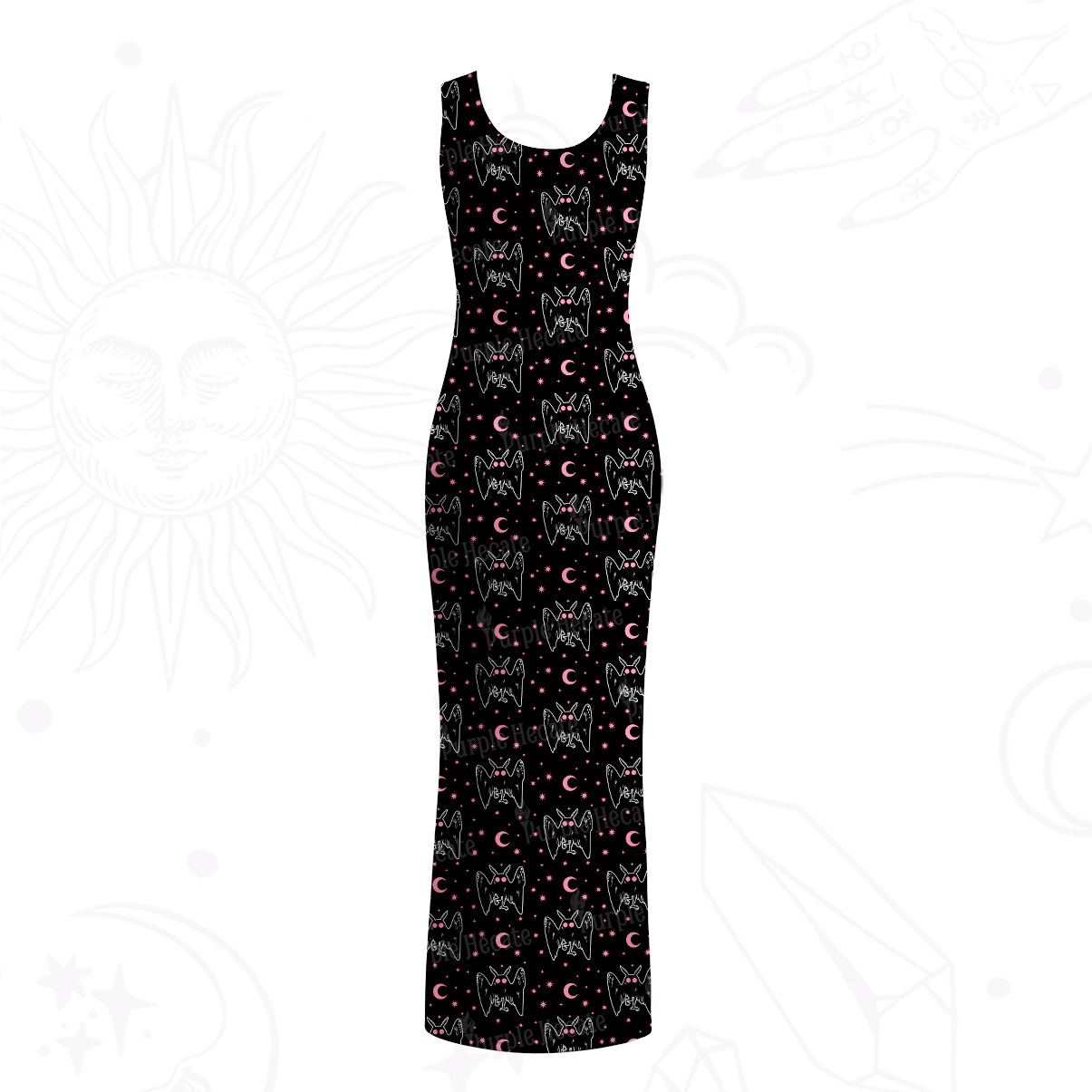 Purplehecate Witchy Mothman Night Mesh Maxi Tank Beach Dress