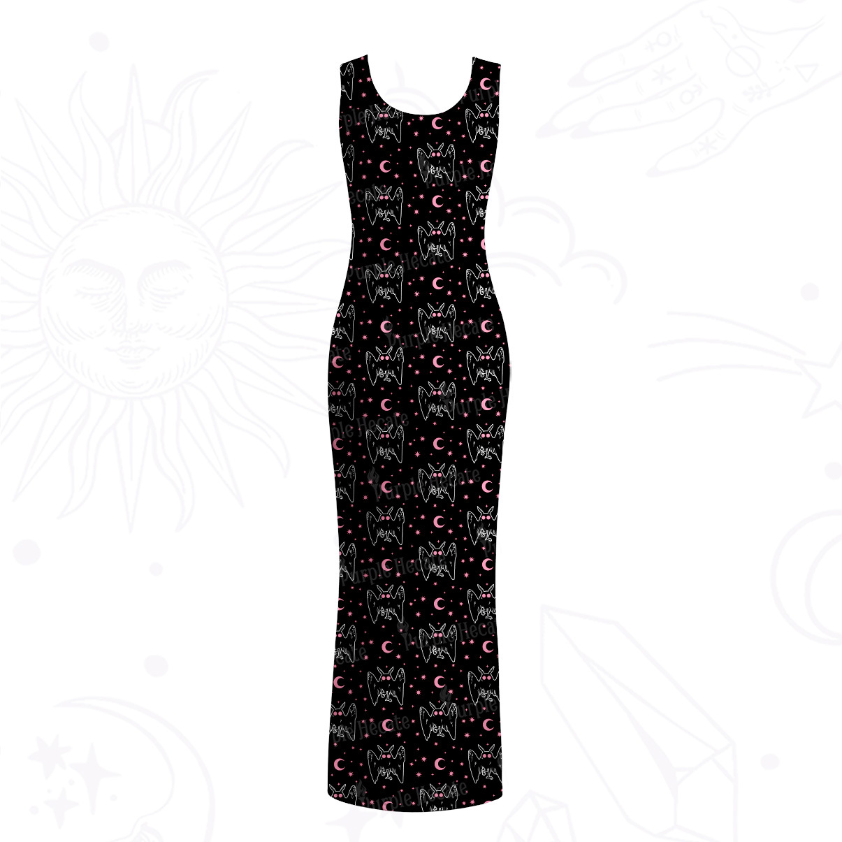 Purplehecate Witchy Mothman Night Mesh Maxi Tank Beach Dress