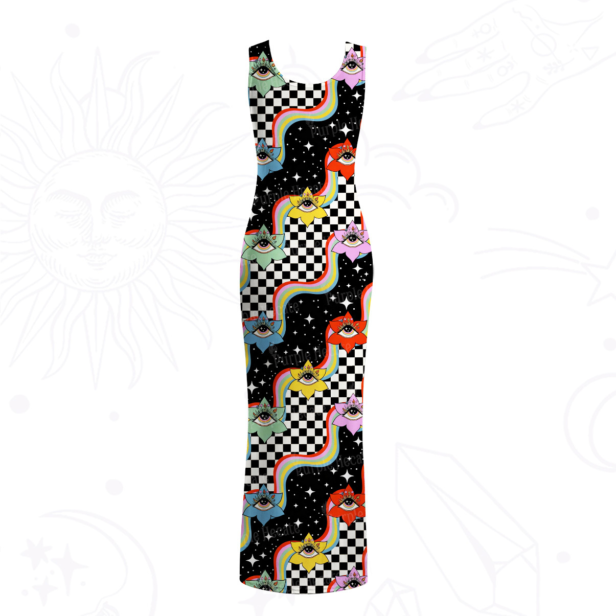 Purplehecate Enchanted Eye Blossom Mesh Maxi Tank Beach Dress