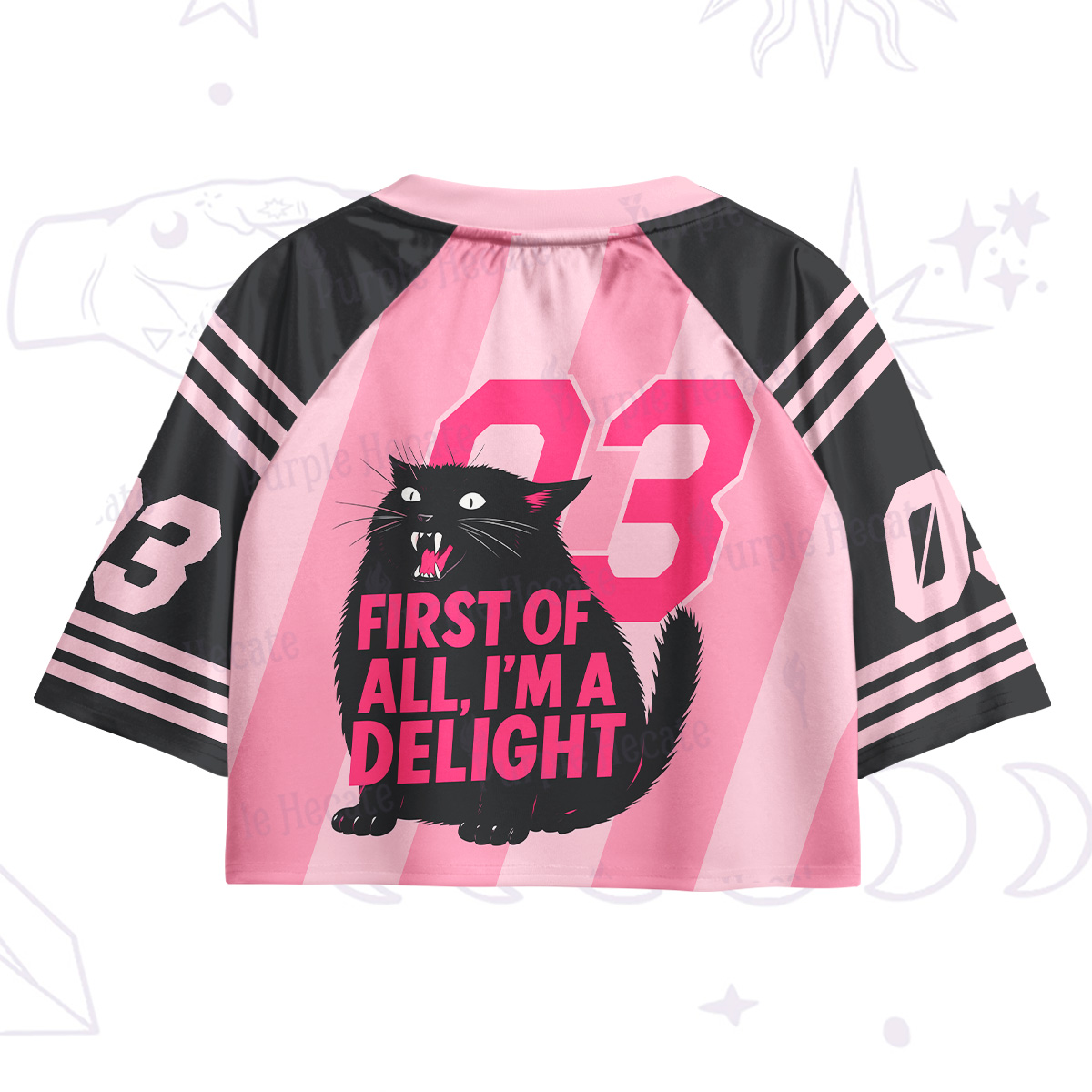 Purplehecate First Of All I'm A Delight Cat Crop Jersey Top