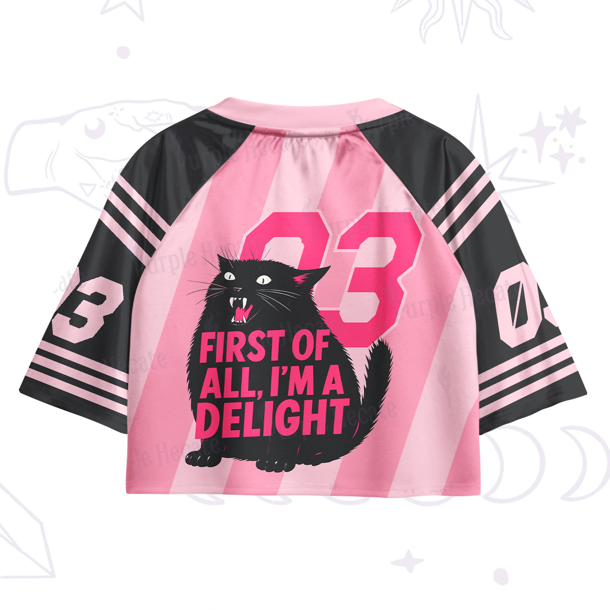 Purplehecate First Of All I'm A Delight Cat Crop Jersey Top