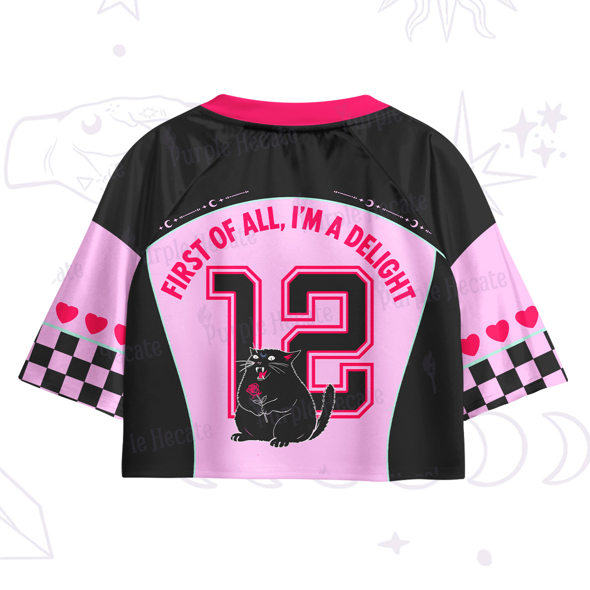 Purplehecate First Of All I'm A Delight Cat Crop Jersey Top