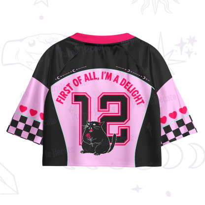 Purplehecate First Of All I'm A Delight Cat Crop Jersey Top
