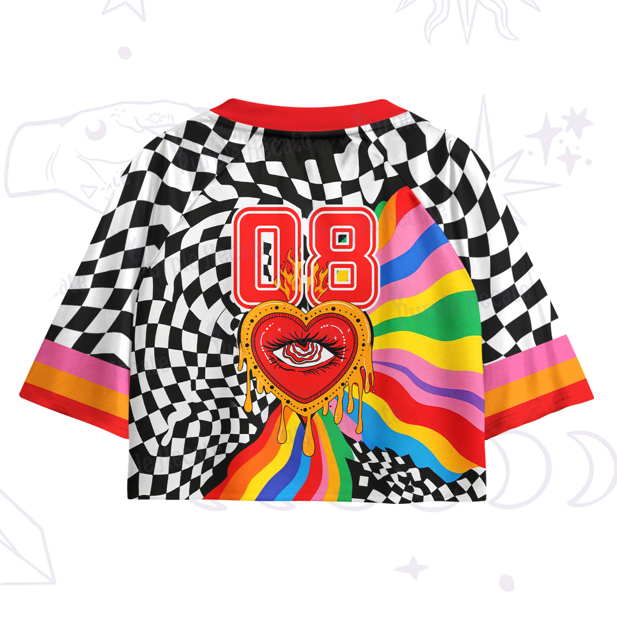 Purplehecate Trippy Rainbow Heart Eye Crop Jersey Top