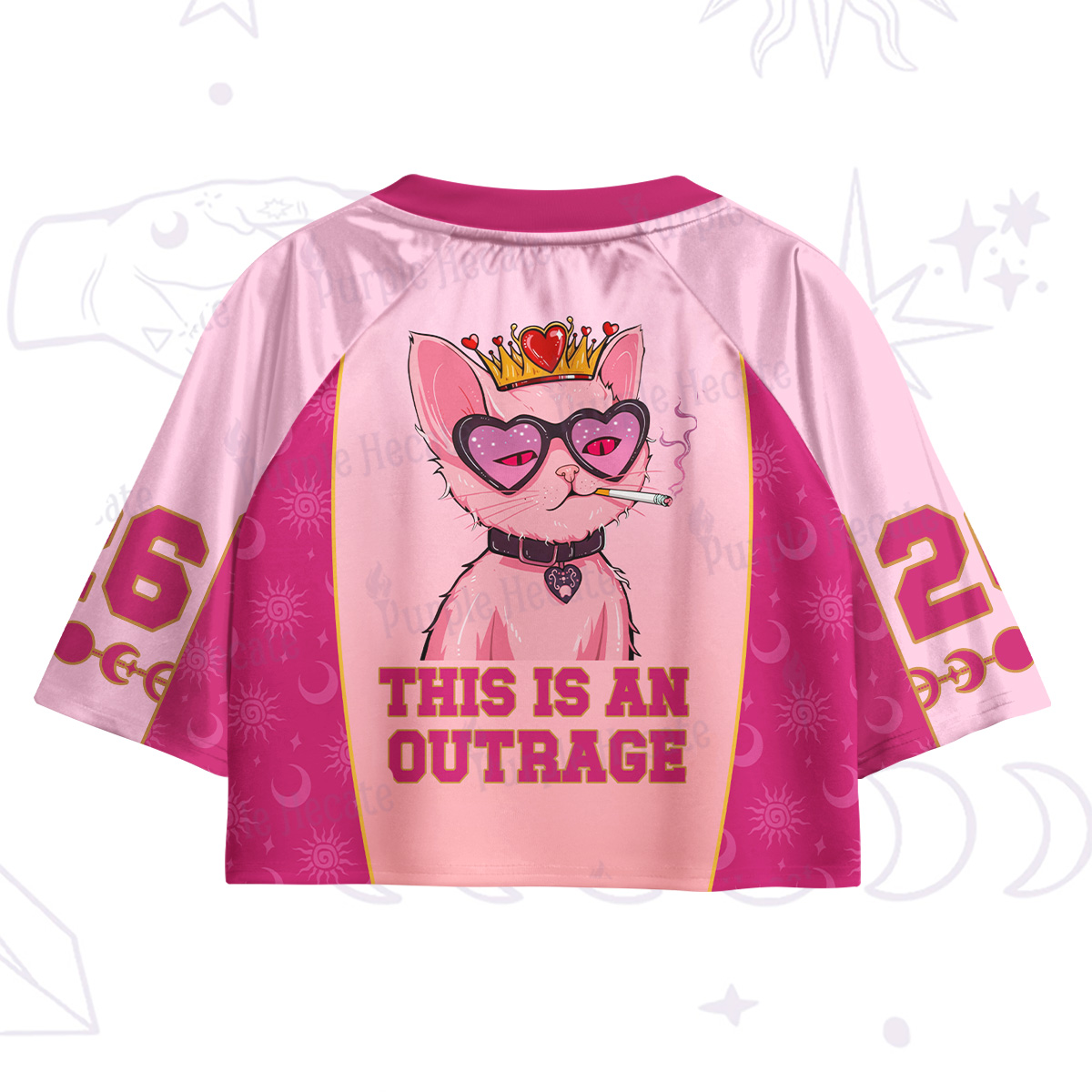 Purplehecate Bad Attitude Pink Cat Smoking Queen Crop Jersey Top