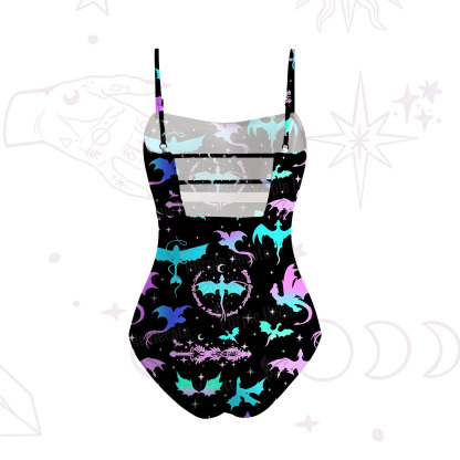 Purplehecate Neno Fantasy Dragon Allover Slim-Strap Swimsuit