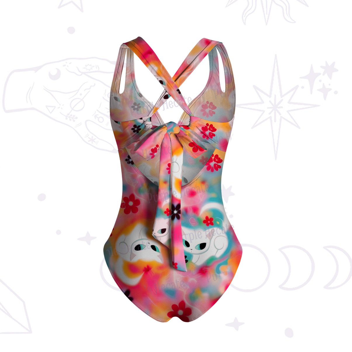 Purplehecate Color Splash Cat One-Piece Swimsuit