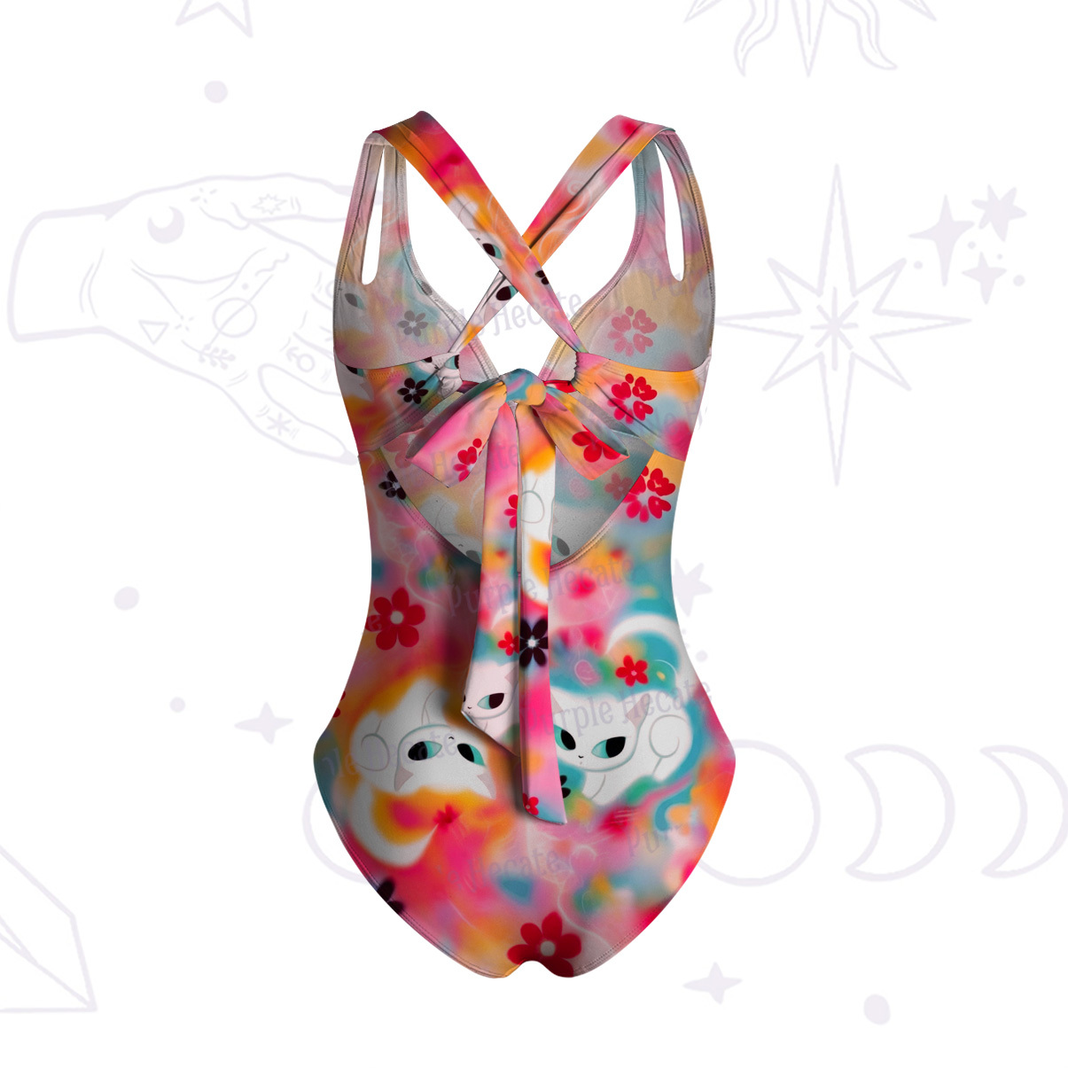 Purplehecate Color Splash Cat One-Piece Swimsuit