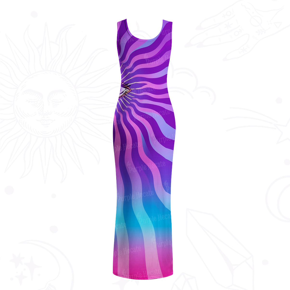 Purplehecate Sacred Eye Energy Flow Mesh Maxi Tank Beach Dress