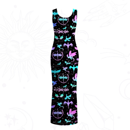 Purplehecate Neon Fantasy Dragon Allover Mesh Maxi Tank Beach Dress