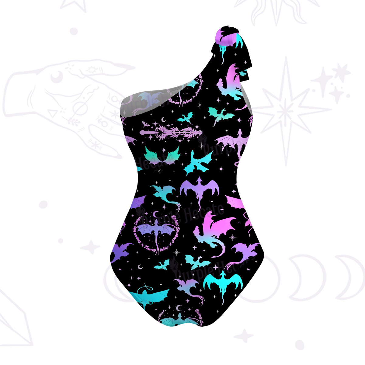 Purplehecate Neon Fantasy Dragon Allover One-Shoulder One-Piece Swimsuit