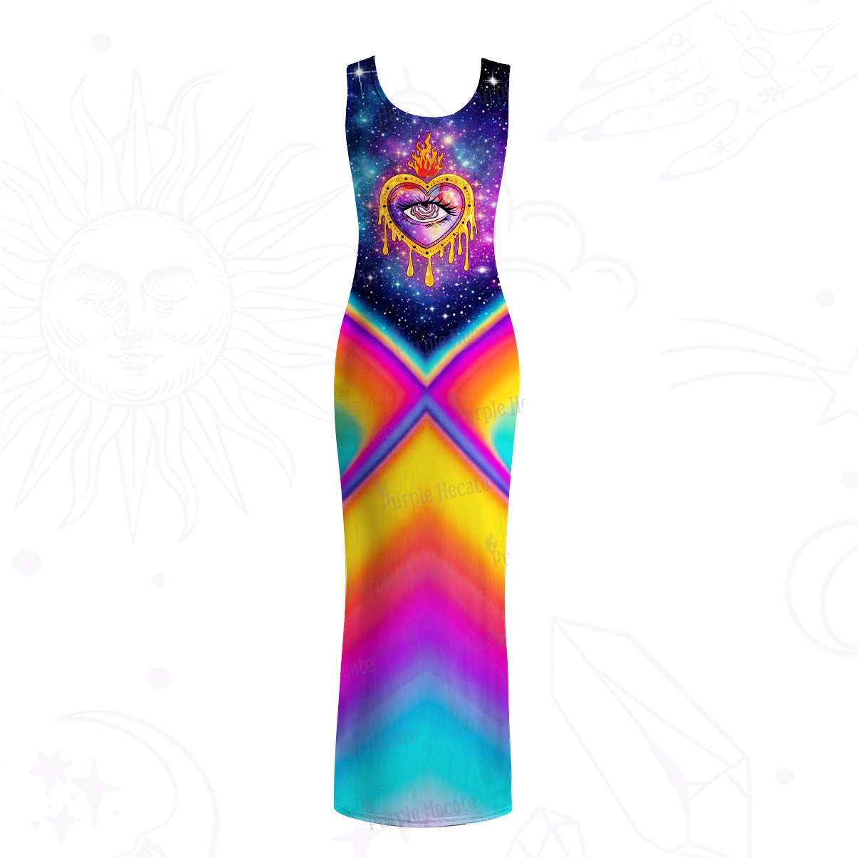 Purplehecate Sacred Flame of Love Mesh Maxi Tank Beach Dress