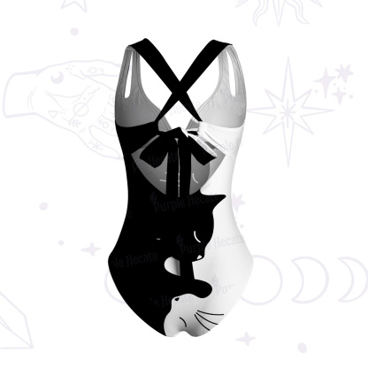 Purplehecate Yin Yang Cat Lover One-Piece Swimsuit