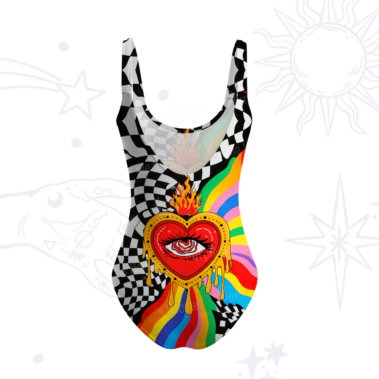 Purplehecate Trippy Rainbow Heart Eye Tank One Piece Swimsuit