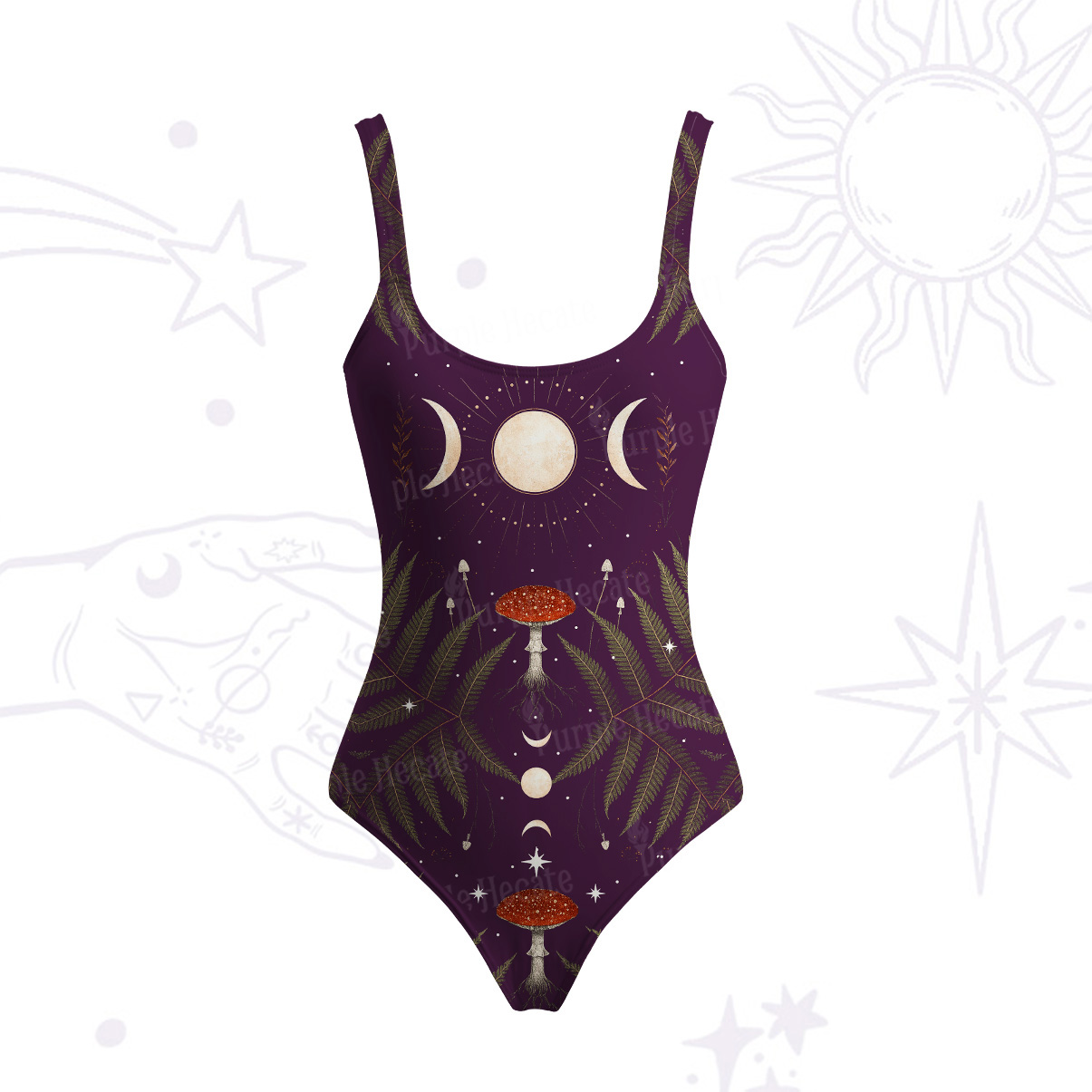 Purplehecate Moonlit Mushroom Gown Tank One Piece Swimsuit