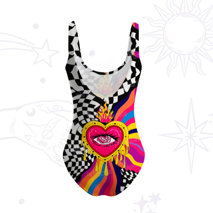 Purplehecate Trippy Rainbow Heart Eye Tank One Piece Swimsuit