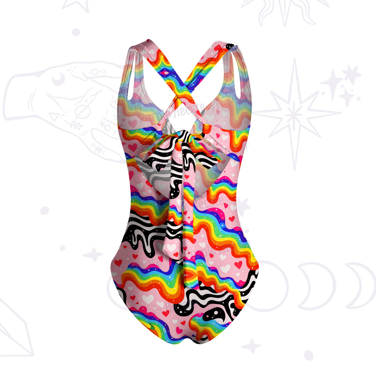 Purplehecate Groovy Melty Rainbow Hearts Wavy One-Piece Swimsuit