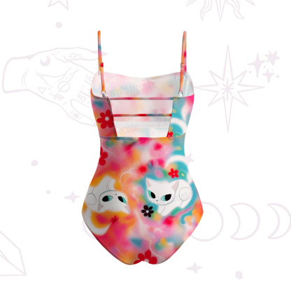 Purplehecate Color Splash Cat Slim-Strap Swimsuit