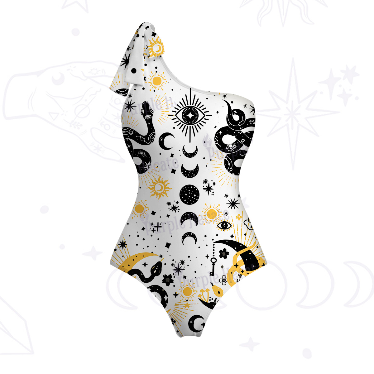 Purplehecate Divine Serpent Under the Moon One-Shoulder One-Piece Swimsuit