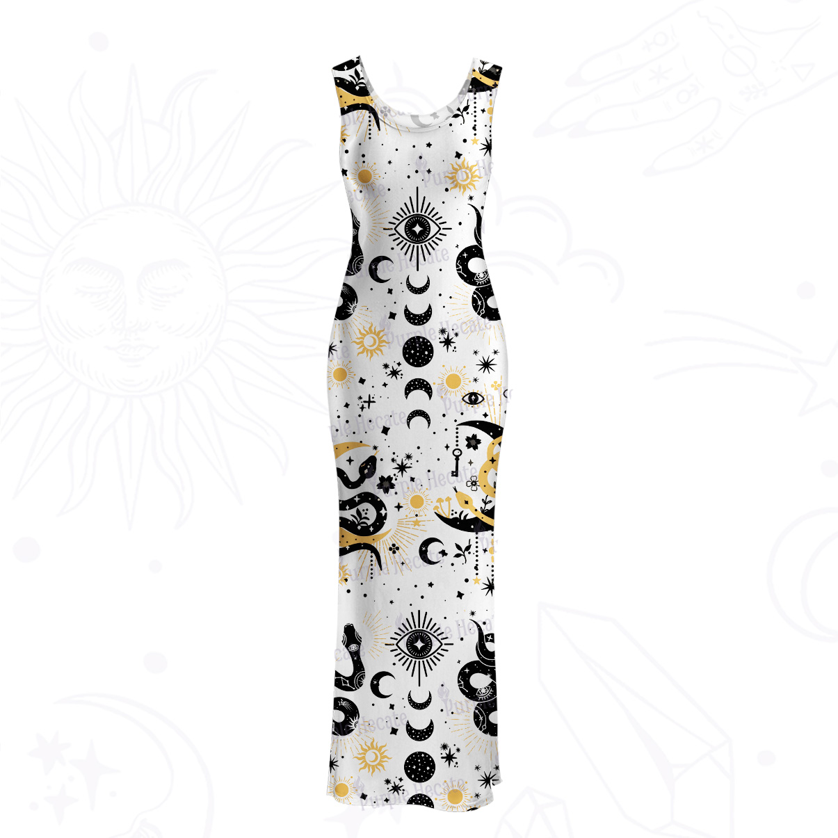 Purplehecate Divine Serpent Under the Moon Mesh Maxi Tank Beach Dress