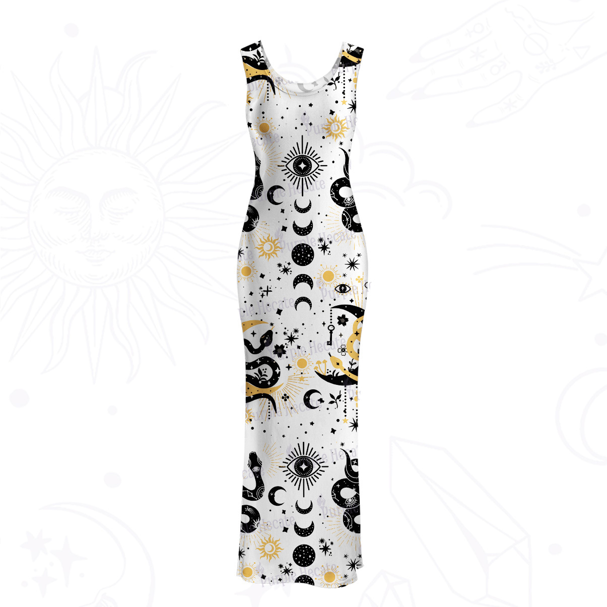 Purplehecate Divine Serpent Under the Moon Mesh Maxi Tank Beach Dress