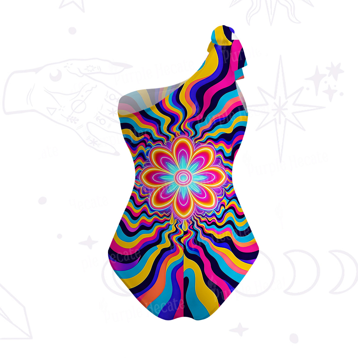 Purplehecate Psychedelic Bloom One-Shoulder One-Piece Swimsuit