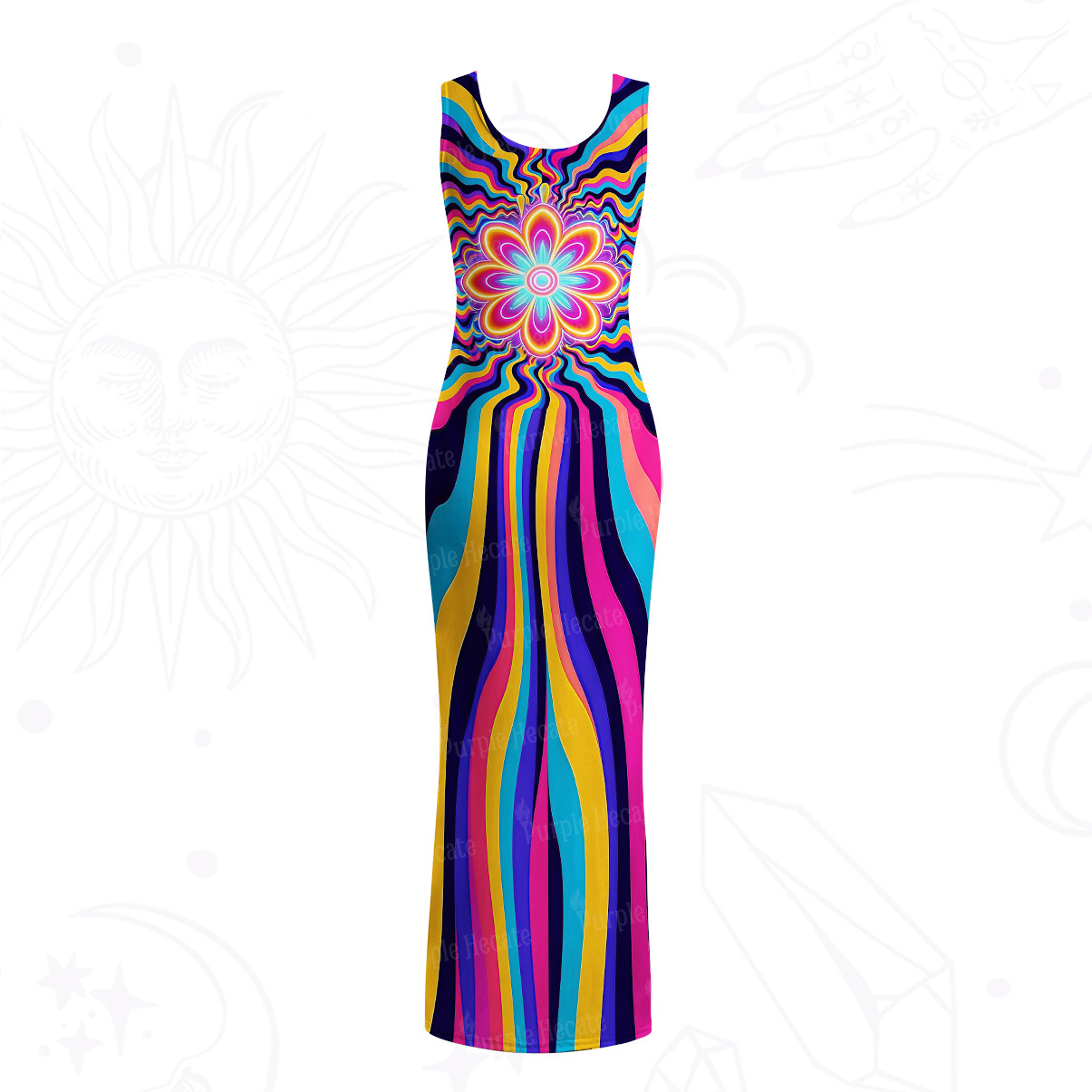 Purplehecate Psychedelic Bloom Mesh Maxi Tank Beach Dress