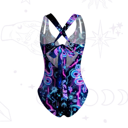 Purplehecate Cosmic Serpent Moon Phase One-Piece Swimsuit