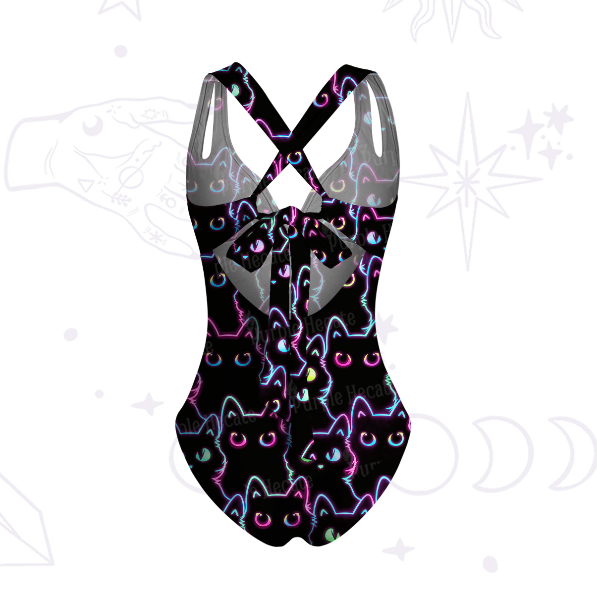 Purplehecate Neon Glow Stacked Cats One-Piece Swimsuit