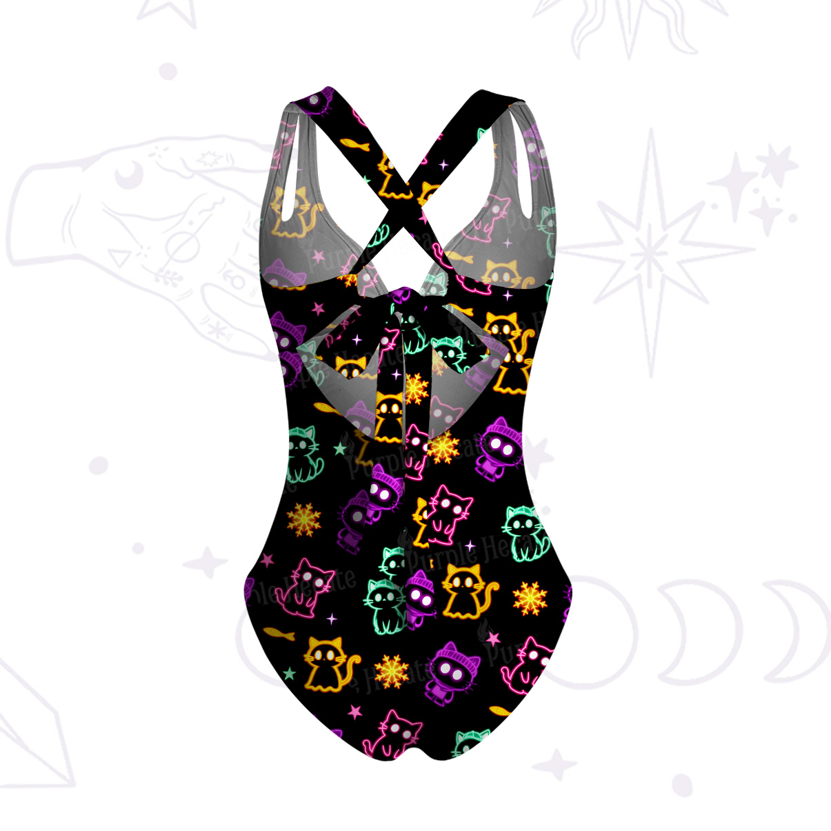 Purplehecate Neon Cat Party One-Piece Swimsuit