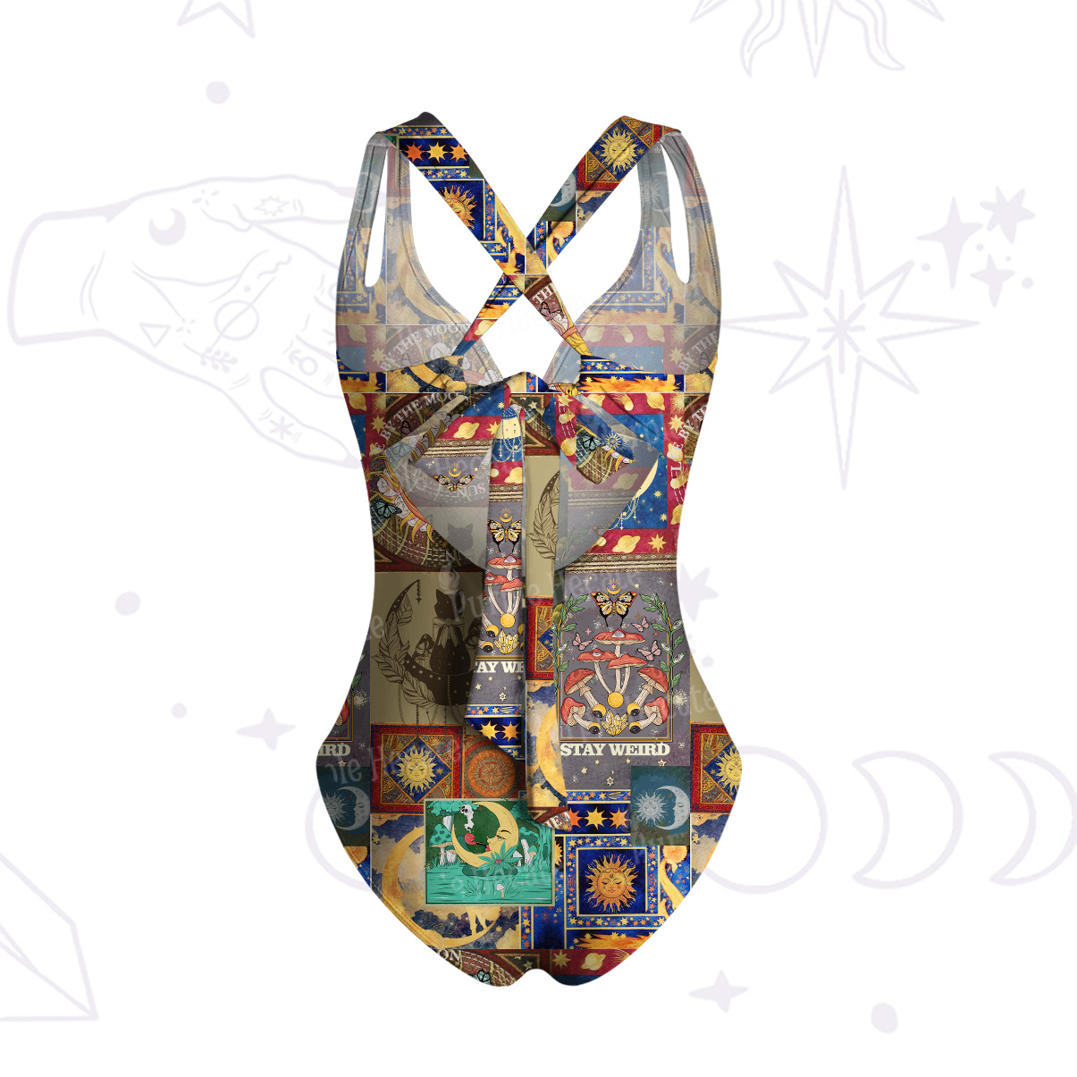 Purplehecate Starry Moon Patchwork for Cosmic Lovers One-Piece Swimsuit