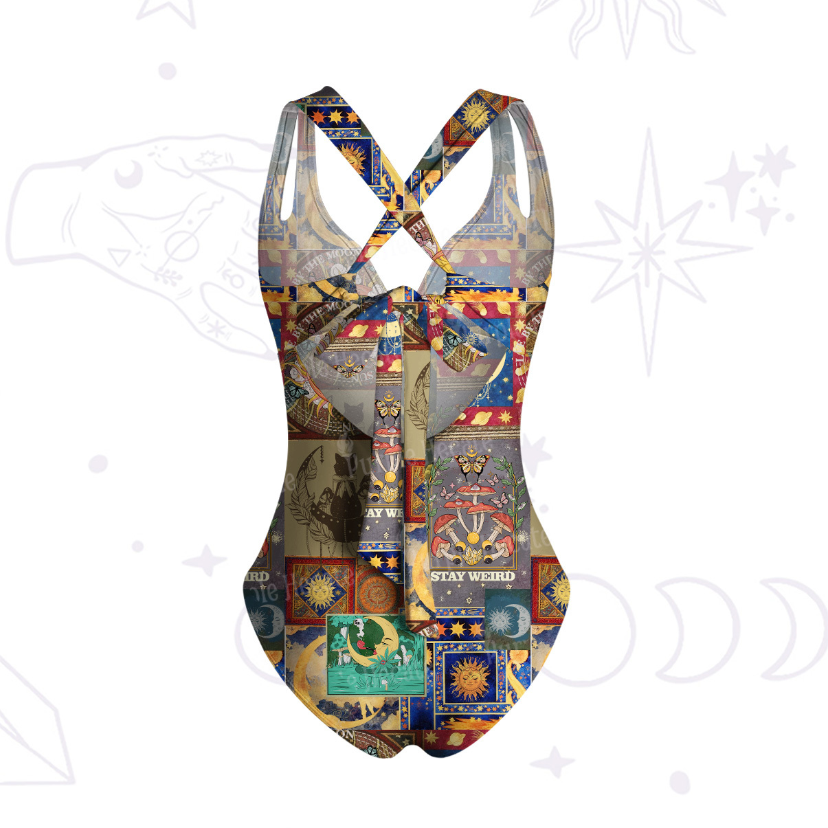 Purplehecate Starry Moon Patchwork for Cosmic Lovers One-Piece Swimsuit
