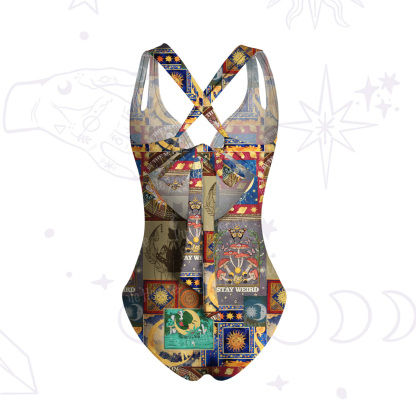 Purplehecate Starry Moon Patchwork for Cosmic Lovers One-Piece Swimsuit