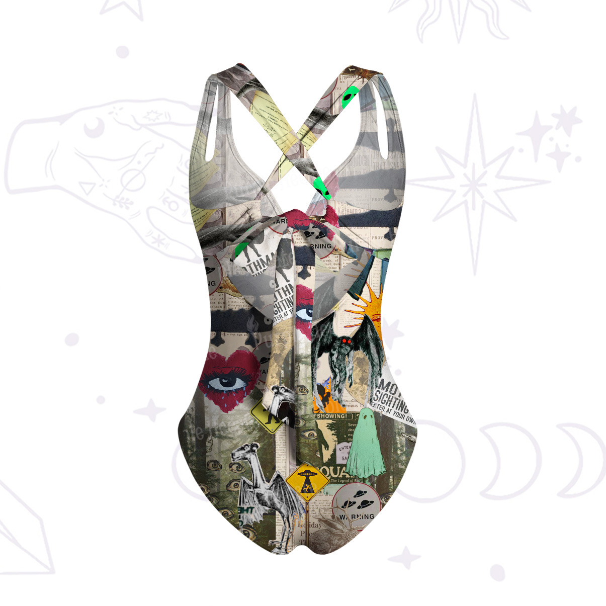 Purplehecate Cryptid Warning Collage One-Piece Swimsuit