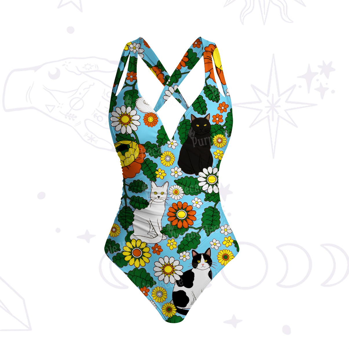 Purplehecate Daisy Cat Garden One-Piece Swimsuit
