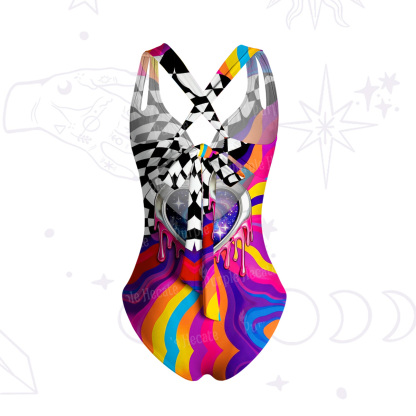 Purplehecate Trippy Rainbow Heart Eye Galaxy One-Piece One-Piece Swimsuit