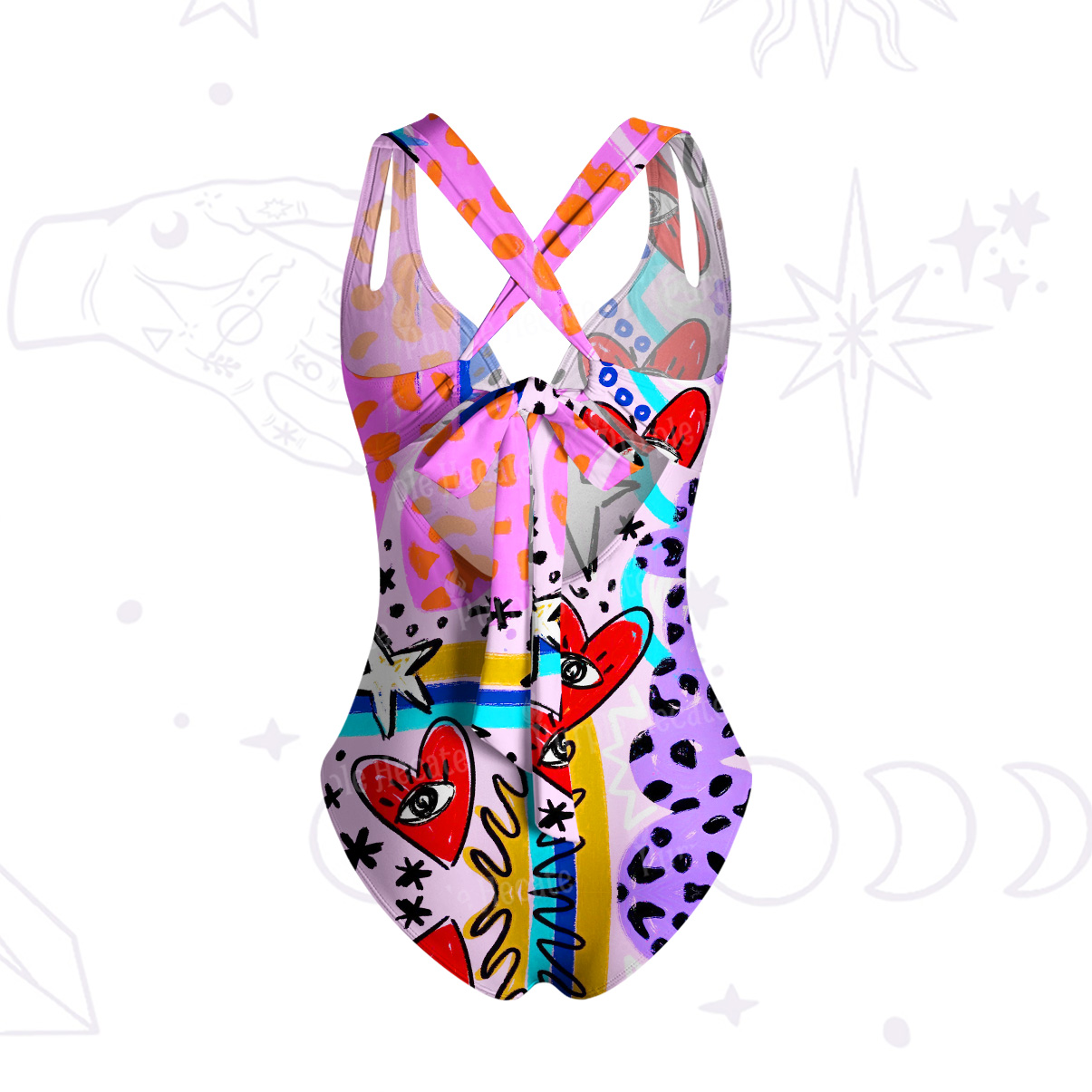 Purplehecate Cosmic Love Eyes Graffiti One-Piece Swimsuit