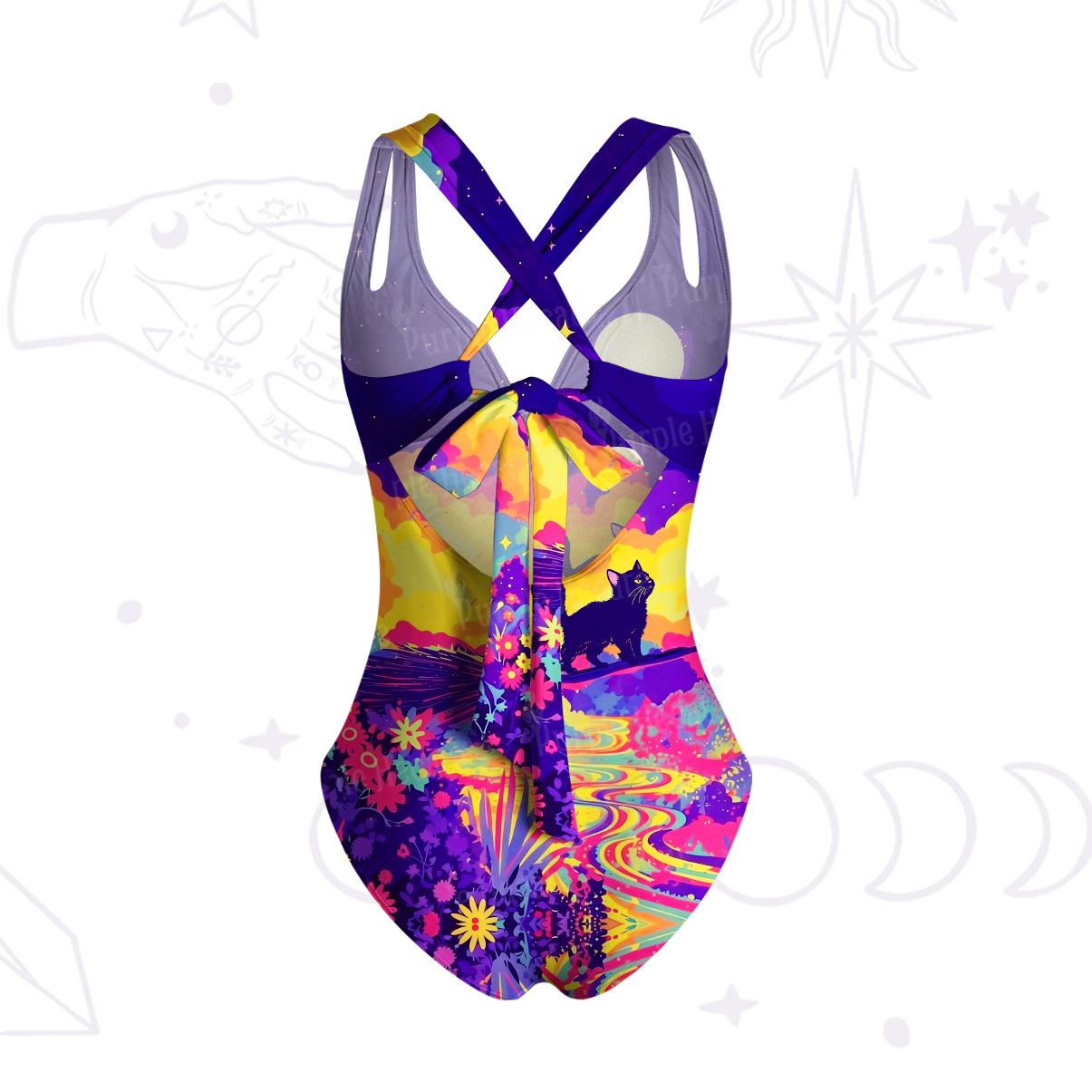Purplehecate Midnight Cosmic Cat Fantasy One-Piece Swimsuit